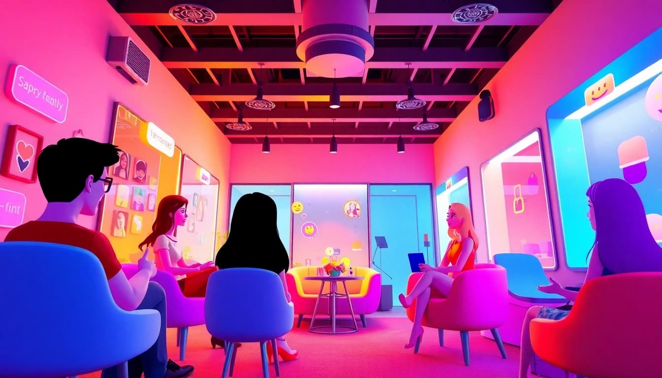 Dynamic virtual space for engaging sexchat with animated characters.