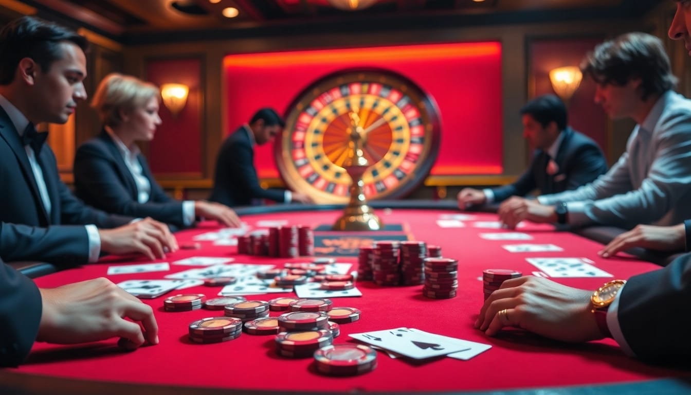 Experience excitement at ww88 com's luxurious casino with elegant poker and roulette setups.