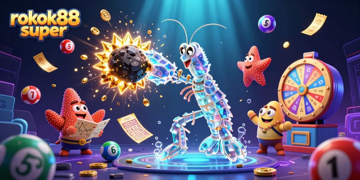 Engage with rokok88 super in this vibrant lottery game illustration with dynamic action.