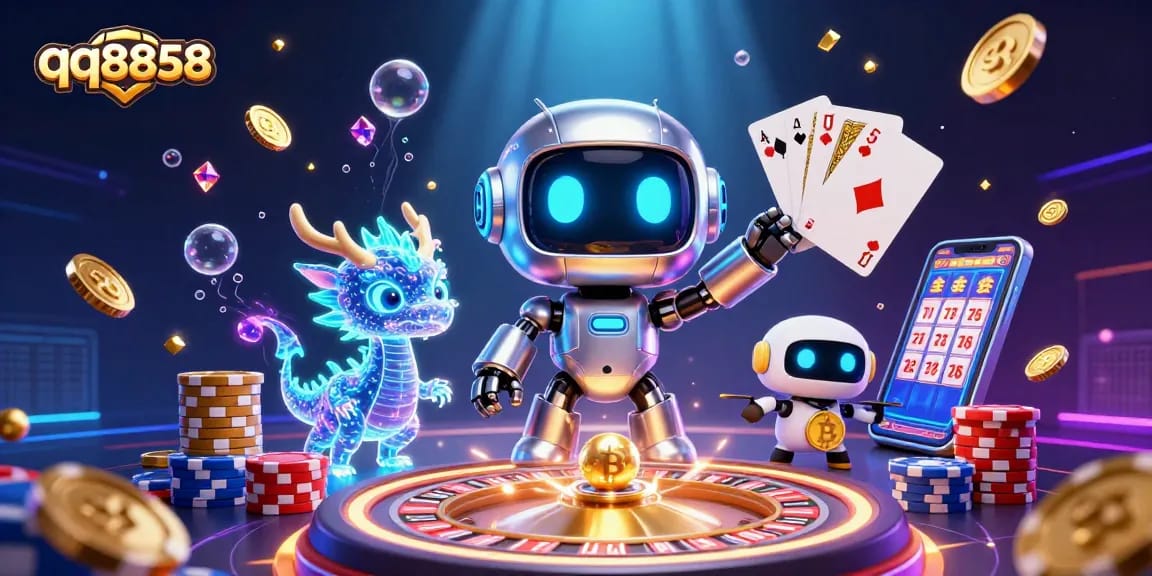 Engage with the vibrant atmosphere of qq8858 showcasing a dynamic casino scene with colorful characters and gaming elements.