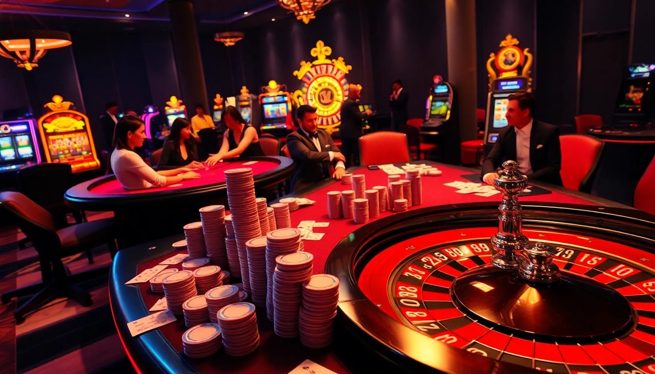 Exciting poker scene at 13Win casino highlighting intense action and vibrant atmosphere