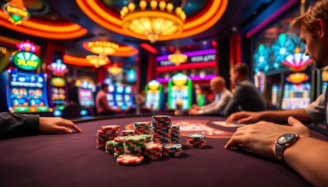 Experience the excitement of 98win10 with thrilling poker action at a luxurious casino table.