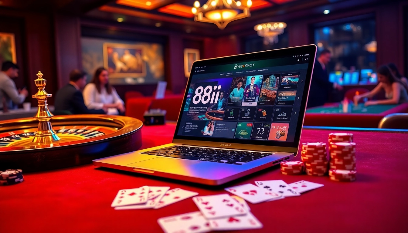 Experience the thrill of online gaming at 88i with vibrant casino elements and a luxurious atmosphere.