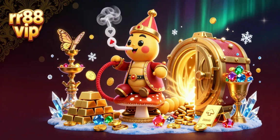 Experience the excitement of rr88 vip with a 3D illustration of a colorful casino scene filled with treasures.