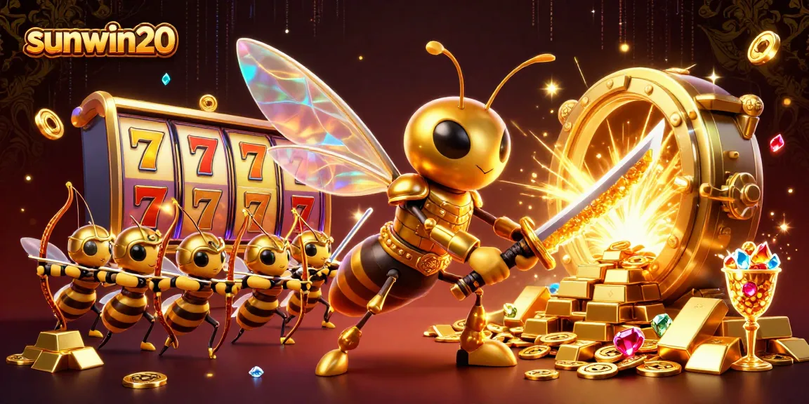 Engage with the vibrant sunwin20 scene featuring a samurai hornet amidst slot reels.