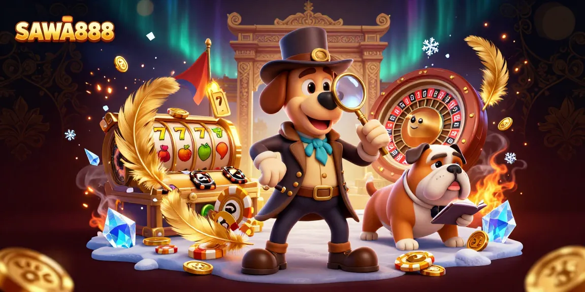 SAWA888 players engage with action-packed slots in a vibrant casino scene