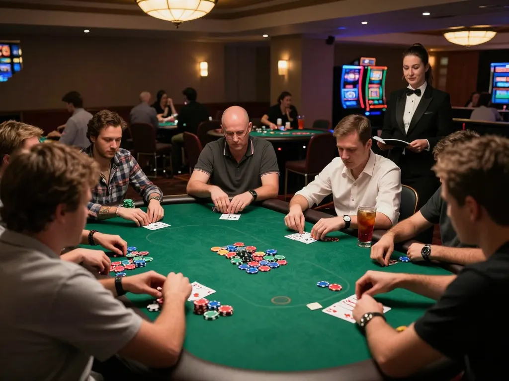 Engaging poker night at nhà cái lucky88 showcasing intense gameplay and vibrant casino atmosphere