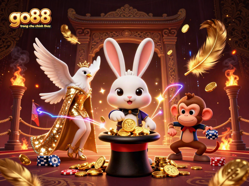 Engage with go88 trang chu chinh thuc through a vibrant 3D casino scene with characters and casino elements.