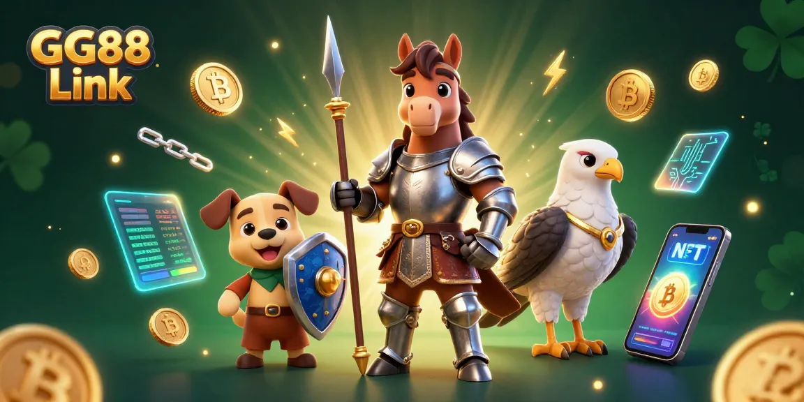 Experience thrilling gameplay with GG88 Link amidst 3D knight, puppy, and falcon in a vibrant casino setting.