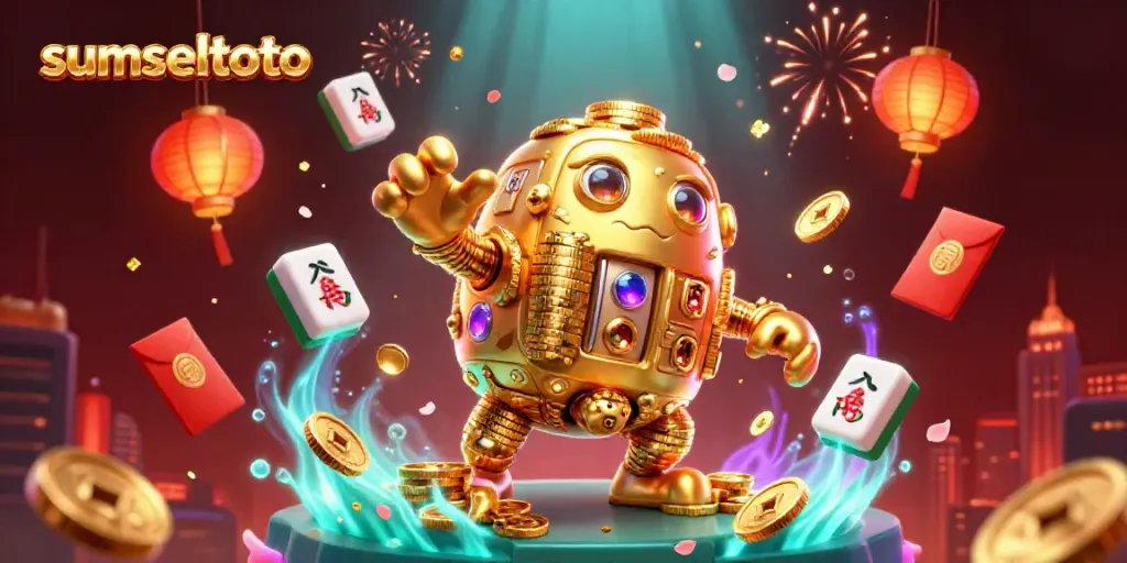 Experience thrilling moments with sumseltoto in this dynamic digital casino illustration vibrant with game-themed elements.