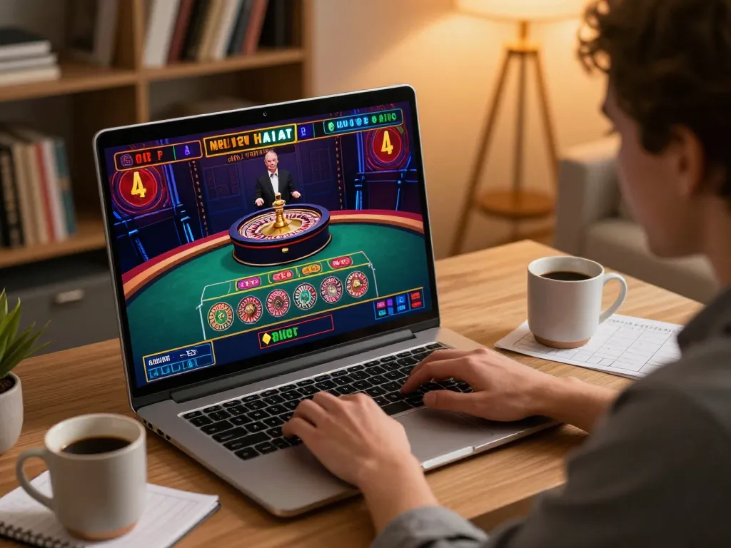 Engaging player enjoying Fabet online casino gaming with live roulette on laptop screen.