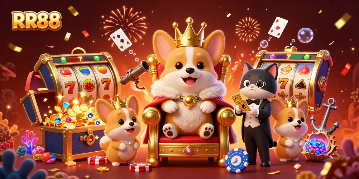 Experience the thrilling world of RR88 casino with vibrant characters and festive elements.