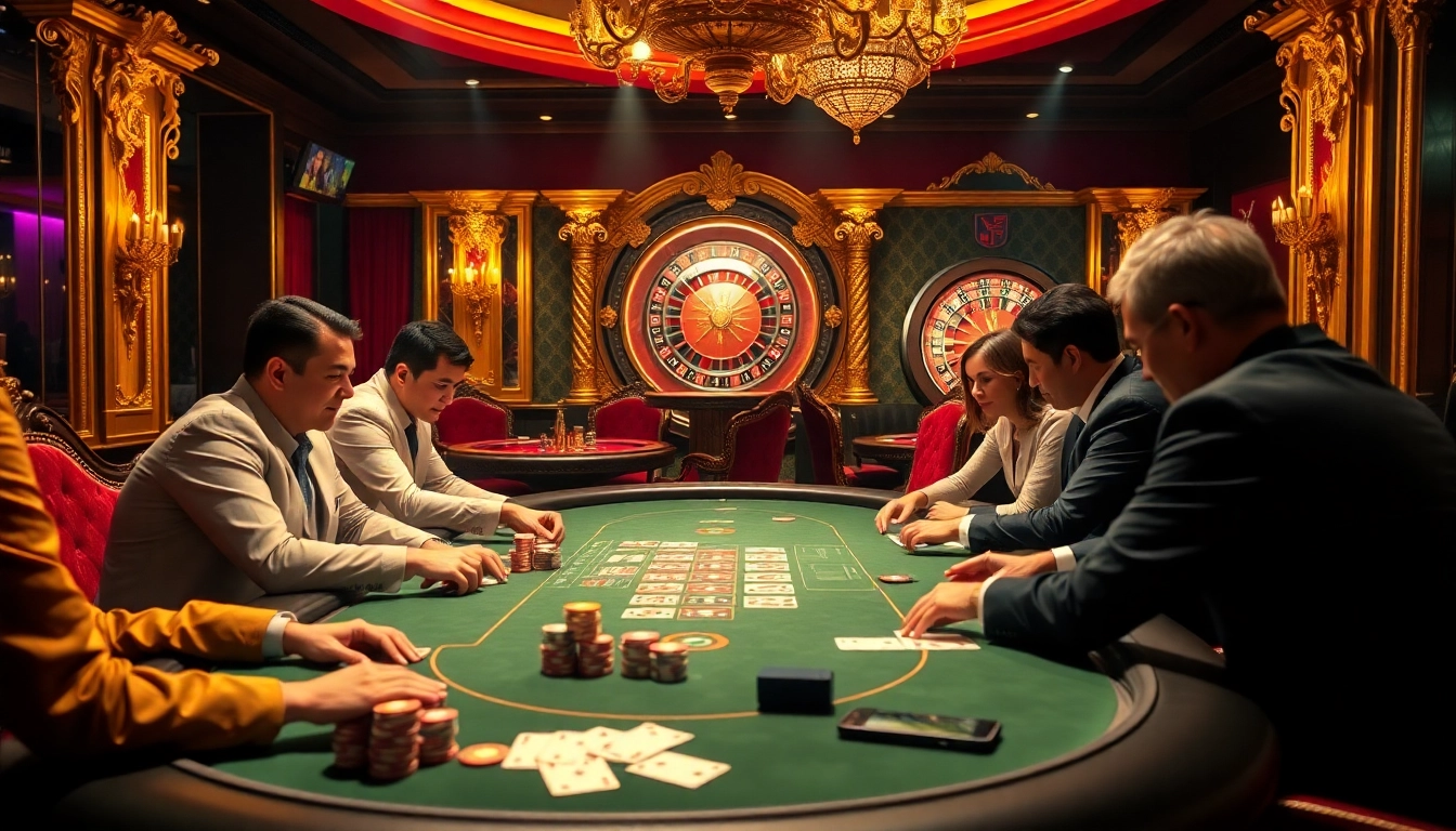 Exciting poker game at Five88BC casino with vibrant chips and attentive players.
