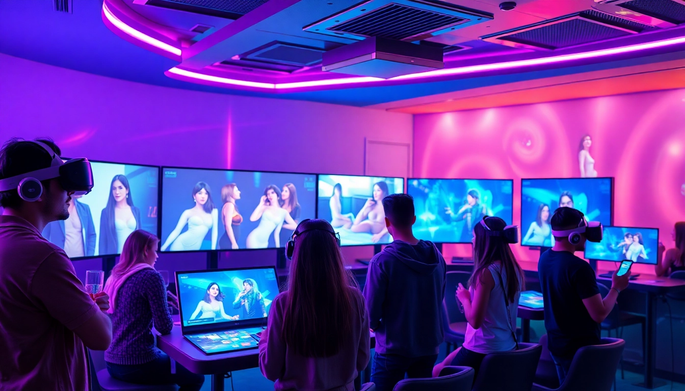 Engaging scene showcasing interactive sex games ai in a modern gaming lounge