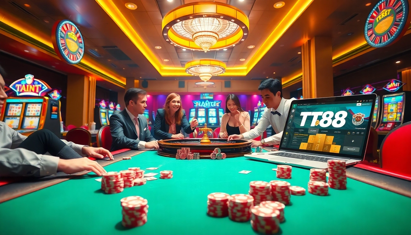 Exciting gaming atmosphere at TT88times.com featuring roulette and poker action