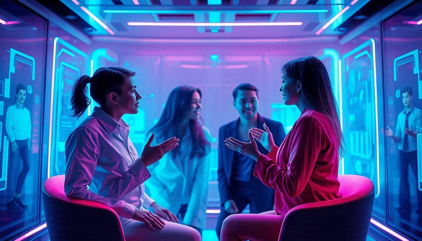 AI sex interactive virtual space showcasing avatars in an intimate digital environment.