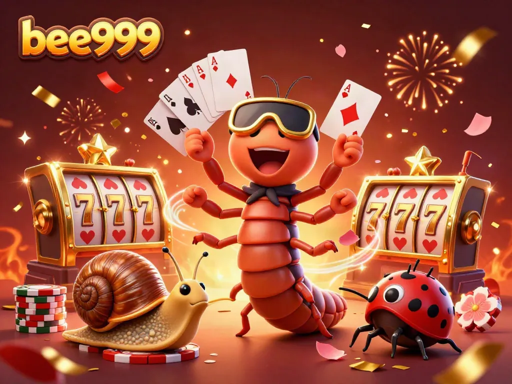 Experience the thrill at bee999 with exciting slots and unique animated characters in a vibrant casino scene.