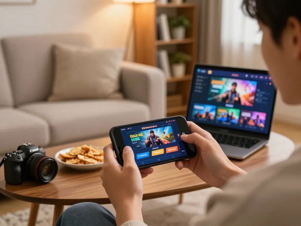 Engaging with Khuyến mãi UU88 on a mobile device while enjoying a cozy online casino experience.