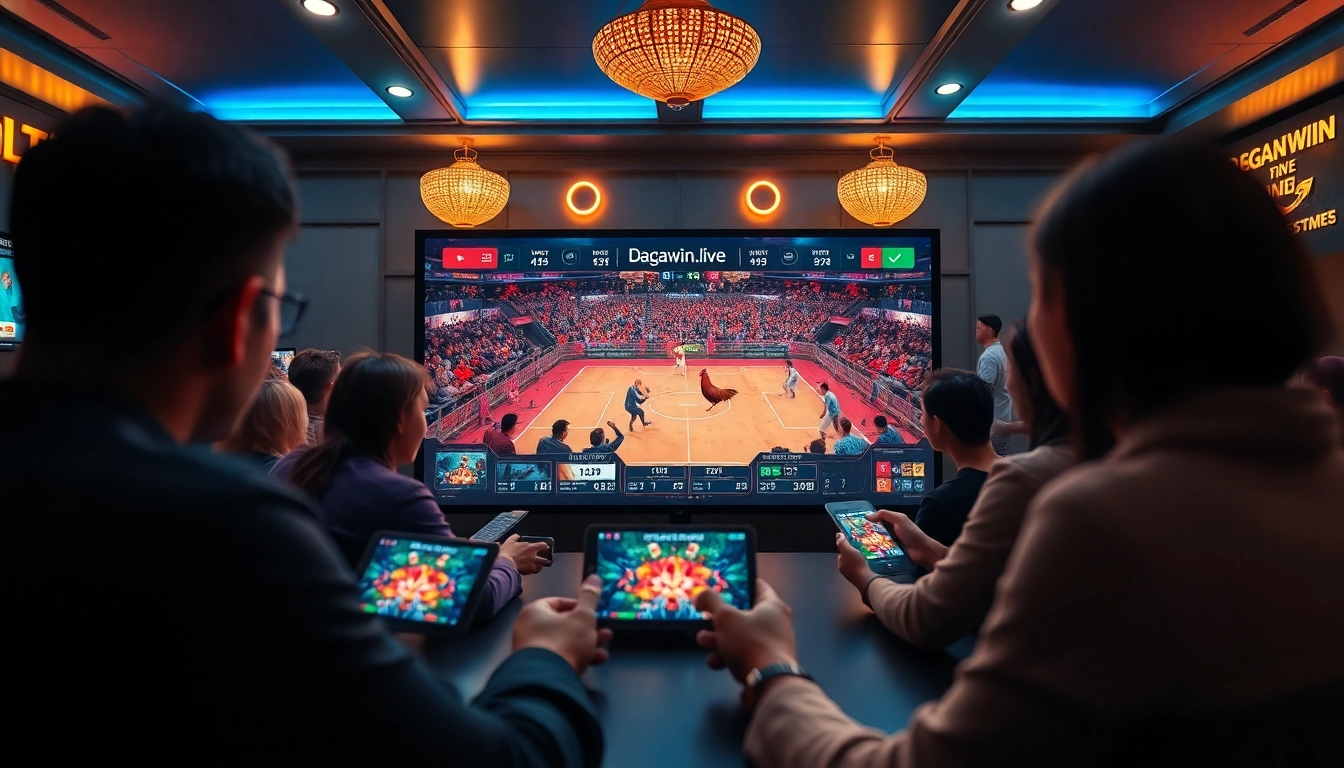 Exciting online betting scene at dagawin.live showcasing live cockfighting matches and enthusiastic players.