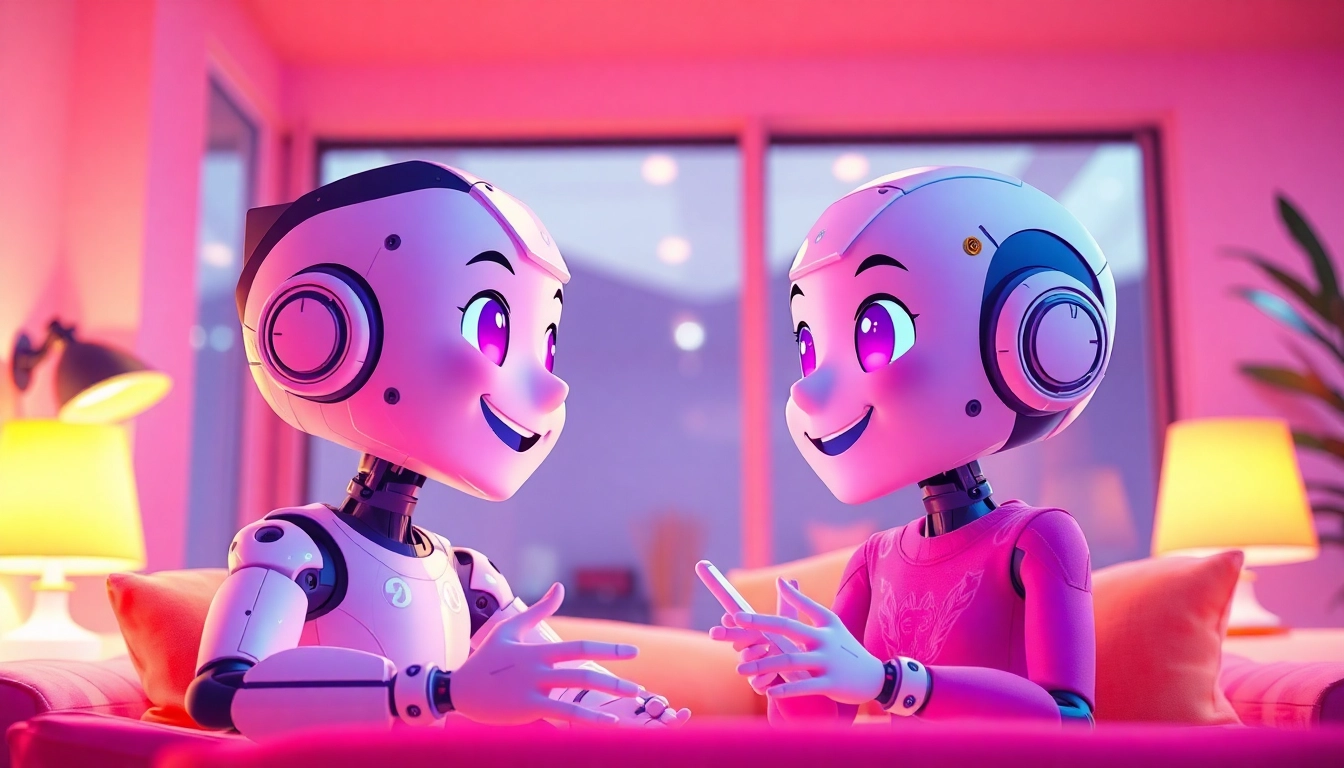 Engaging scene of AI characters chatting in a digital environment, representing free ai sex chat.