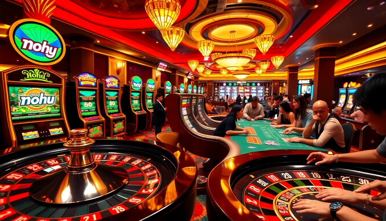 Engaging players enjoy an exciting gambling experience at a lavish nohu casino with vibrant tables.