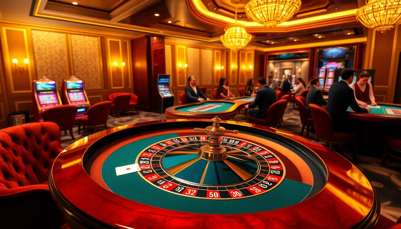Experience high-stakes gambling action at https://debet23.com/ with players at a luxurious roulette table.