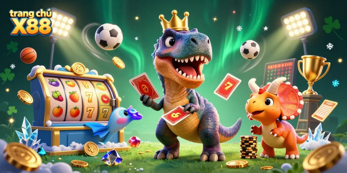 Engage in the thrilling action of slots at trang chủ X88 with lively dinosaurs and golden coins.