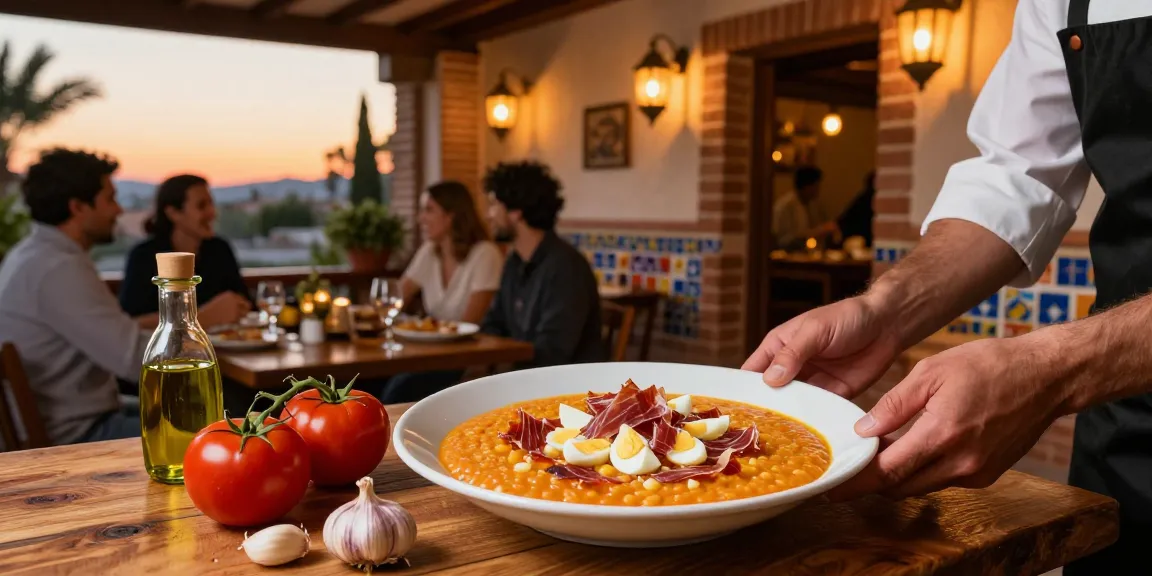 Discover the best salmorejo near me, showcasing authentic Spanish soup in a lively tapas restaurant.