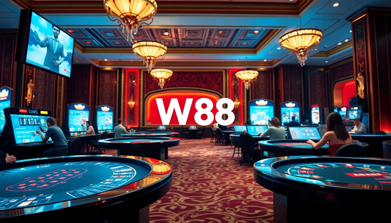 Exciting online gaming experience at w88.nyc, showcasing luxurious casino ambiance and modern technology.