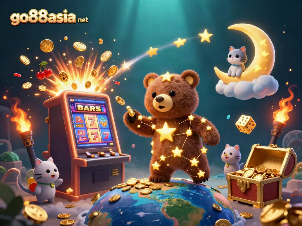 Spin the reels at go88asia net as a constellation bear scoops up winnings from a vibrant jackpot.