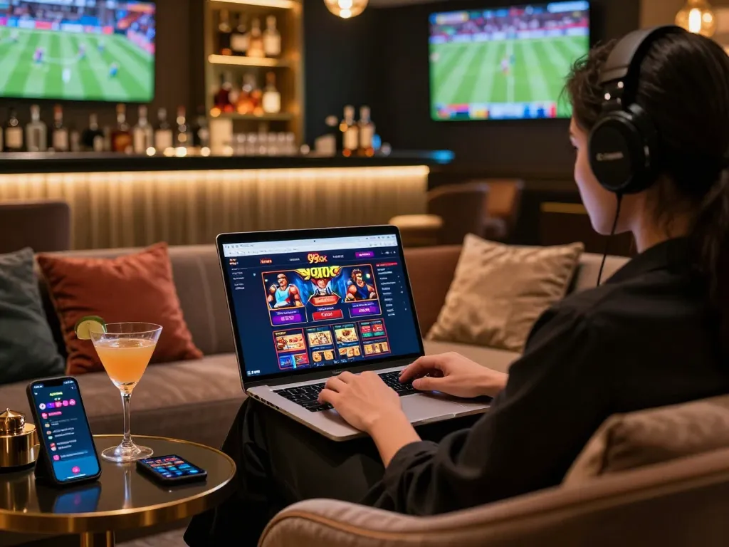 Experience total luxury while betting on 99ok with a sophisticated player in a stylish lounge.