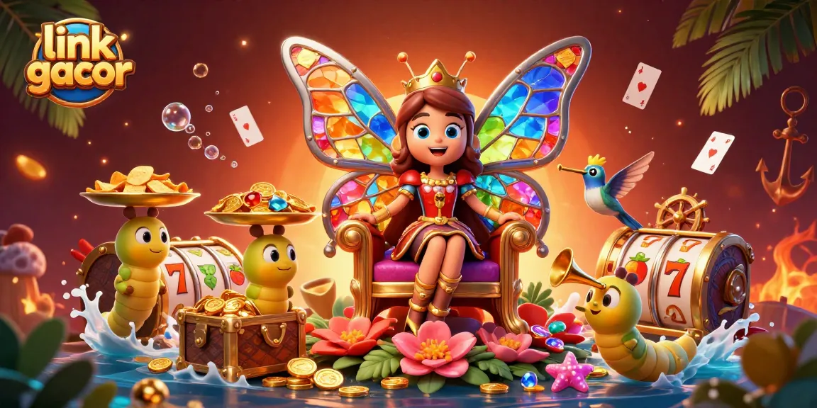 Engage with the excitement of link gacor featuring vibrant characters and animated casino elements in a lush setting.