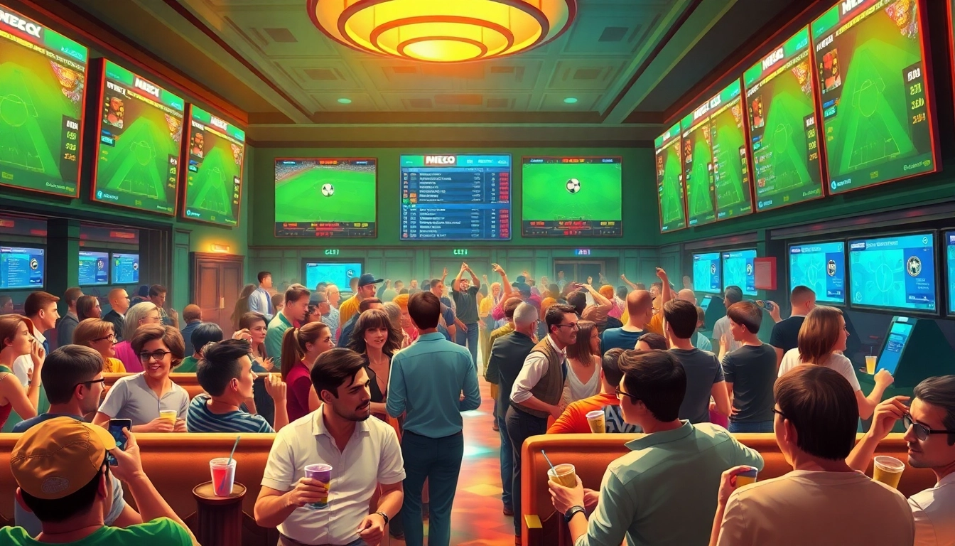 Enthusiastic bettors enjoying the lively atmosphere at https://talkprep.org/ sports betting hall.
