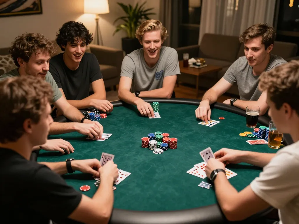 Players enjoying an engaging poker game at home, spotlighting 678vip's focus on social gambling experiences