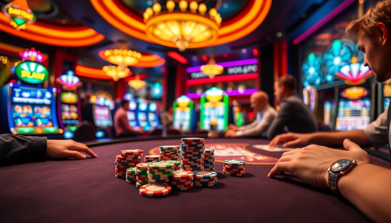Experience the excitement of 98win10 with thrilling poker action at a luxurious casino table.
