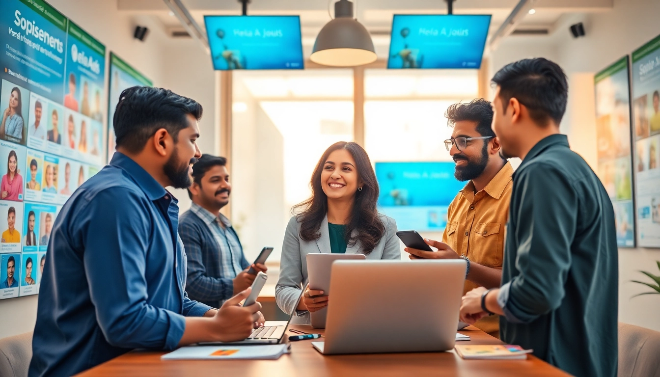 Engaging scene showcasing Hela Ad with people interacting in a vibrant online marketplace.