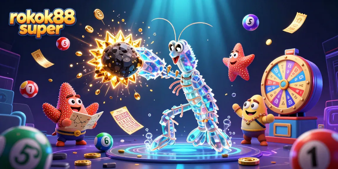 Engage with rokok88 super in this vibrant lottery game illustration with dynamic action.