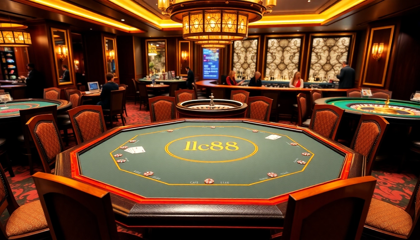 Experience excitement at the lc88 poker table surrounded by luxury and vibrant gameplay.