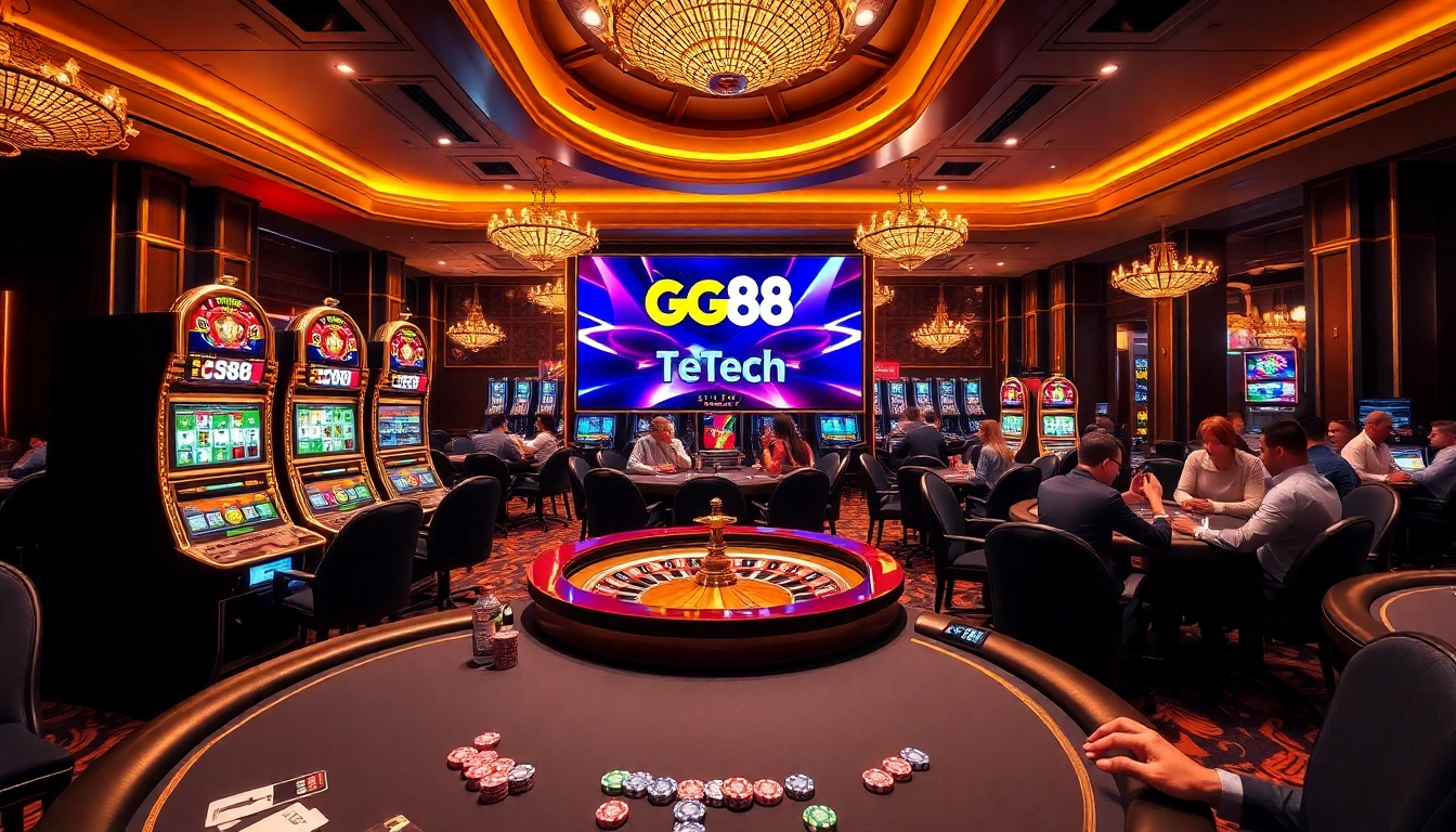 Experience thrilling gameplay at GG88 Tech casino with vibrant slot machines and elegant tables.