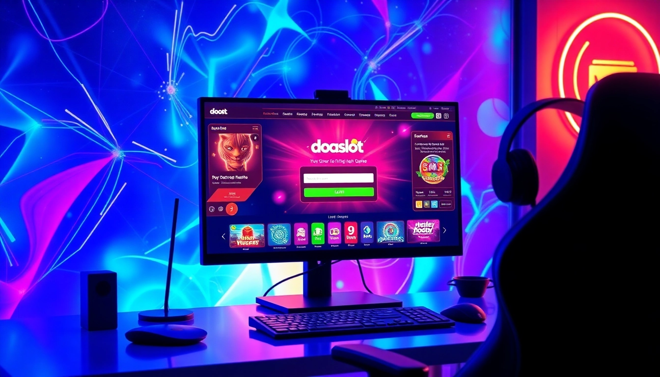 Dynamic doaslot login interface in an immersive gaming setup with colorful graphics.