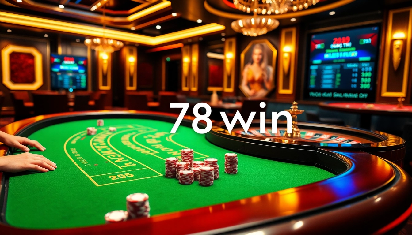 Experience the thrill of betting at 78win with vibrant casino gaming tables and digital interfaces.