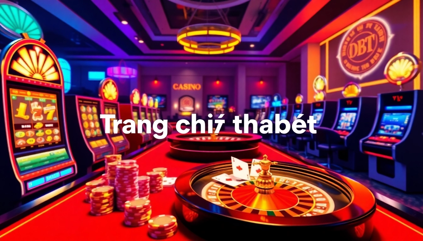Experience the thrill of Trang chủ thabet with vibrant casino elements including slot machines and poker chips.