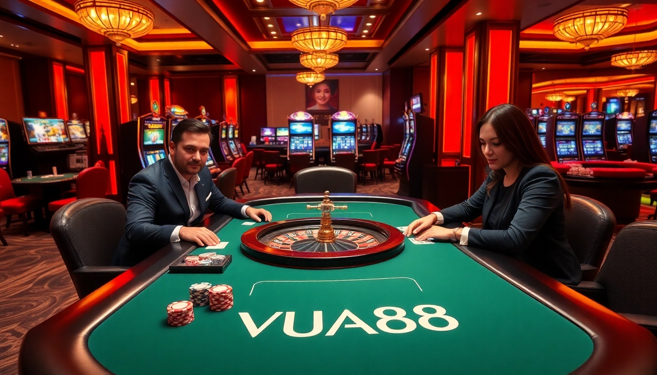 Experience thrilling gameplay at VUA88, featuring vibrant casino tables and engaging players.