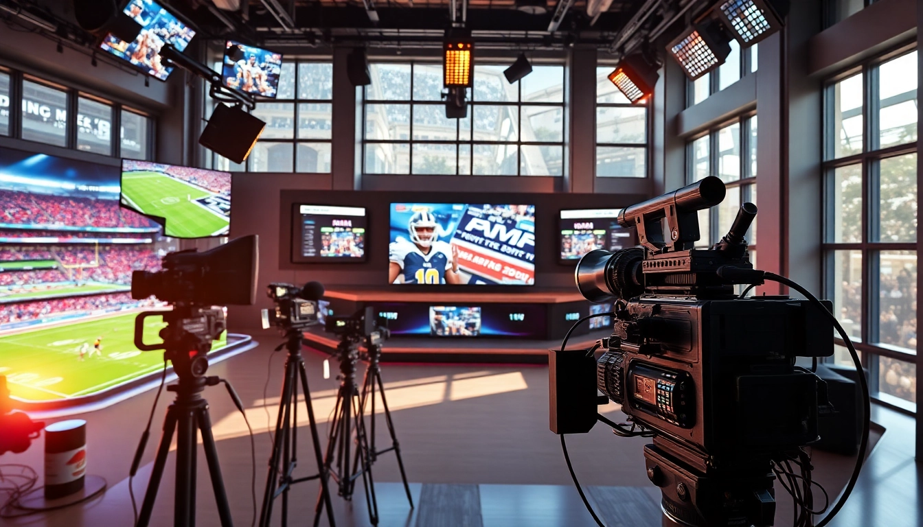 Captivating scene of Sports Broadcasting setup showcasing vibrant live coverage.