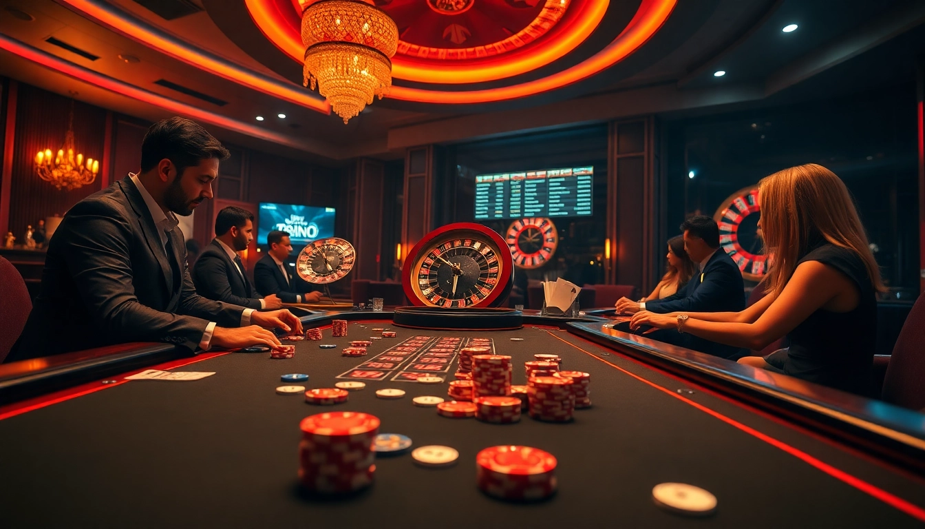 High-stakes poker at a luxurious casino illustrating nhà cái uy tín 789P with dealers and players.