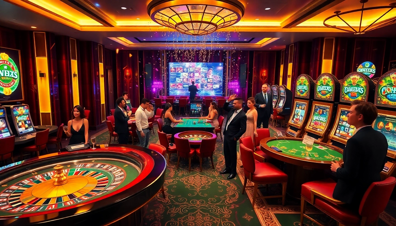 Experience the luxury of gambling at kjc xx88, with vibrant casino action captured in a lively scene.