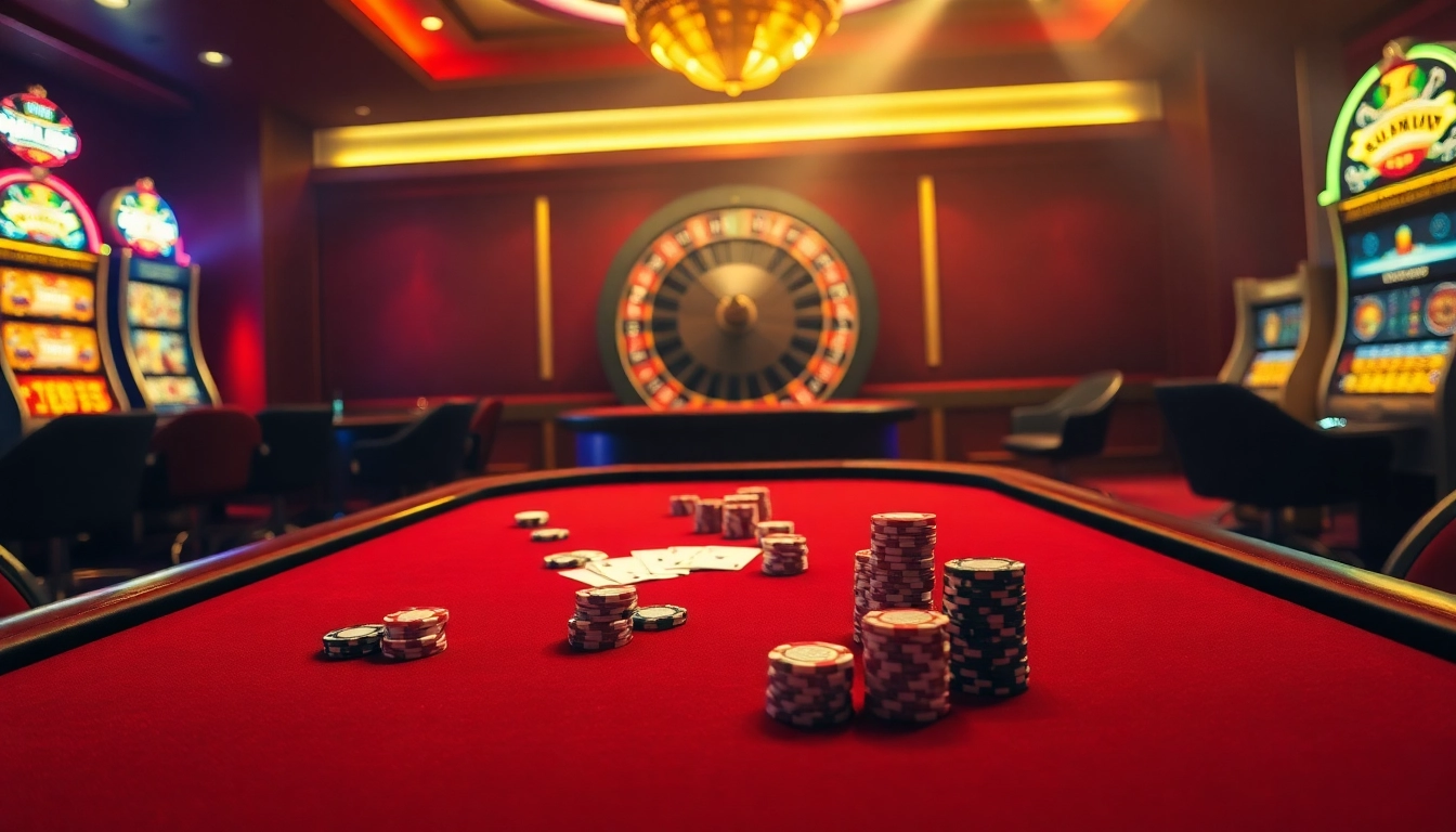 Experience the excitement of 88vv at a luxurious casino with poker chips and roulette wheels.