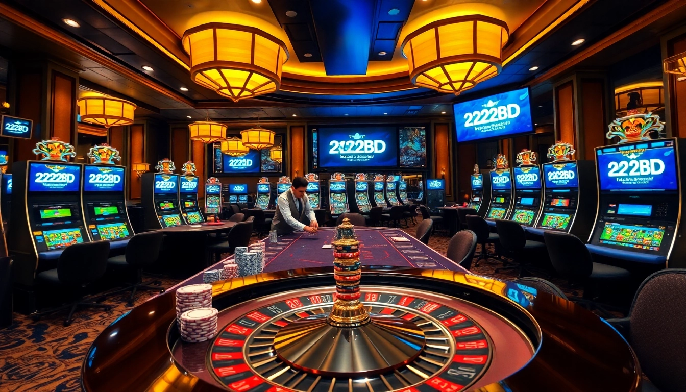 Experience thrilling gameplay at 222BD casino with luxurious tables and vibrant slot machines.
